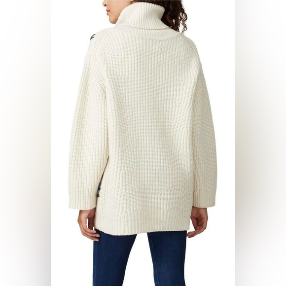 Tory Burch Sport Merino Wool Hand Embroidered Striped Turtleneck Sweater ✨ XS - Picture 3 of 7